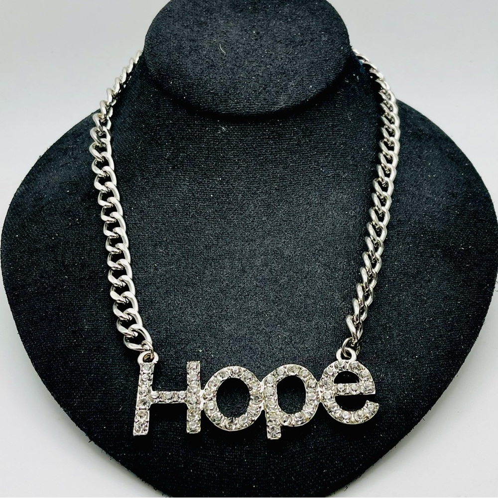 Vintage Rhinestone HOPE Pendant Necklace Dazzling Statement Piece